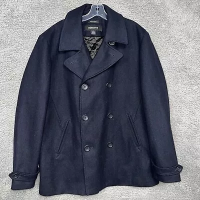 Claiborne Men's Size L Navy Blue Wool Blend Double Breasted Pea Coat Jacket • $29.87