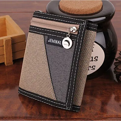 New Retro Canvas Wallet Men's Tri-Fold Wallet Large Capacity Simple Popular • £21.25