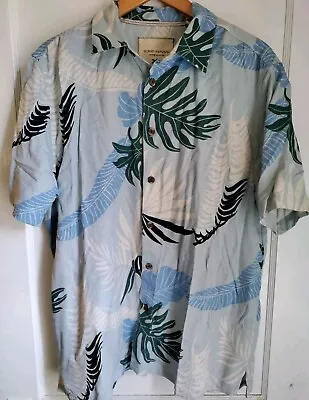 Island Republic Vintage Hawaiian EUC Silk Shirt XL Tropic Fern Blues  • $19