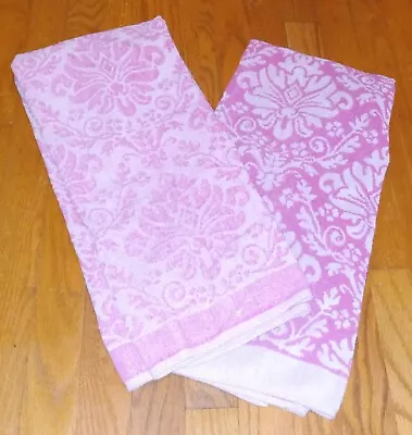 Vtg Martex Terri-Down Cotton Pink  Sculpted Floral Pattern (2) Bath Towels USA • $27