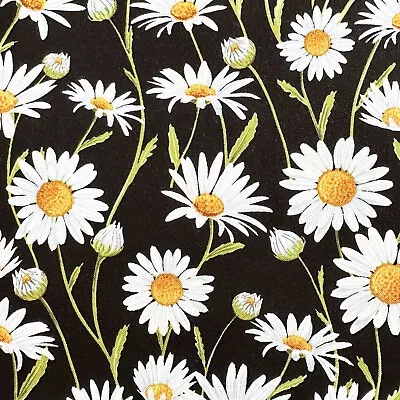 Nutex Fabric - Flower Market - Daisy Floral Print On Black Craft Fabric Material • £7.99