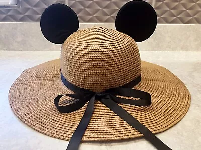 Mickey Mouse Style Summer Straw Sun Hat Wavy Beach Ears Disney World Minnie • £32