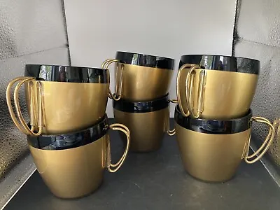 6-Vintage NFC Thermal Coffee Mugs Black/Gold Insulated Coffee Mugs Metal Handle • $24.95