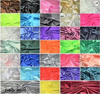 £0.99 • Buy Silky Satin Fabric Plain Coloured Craft Dress Wedding Material 60  Wide Sewing