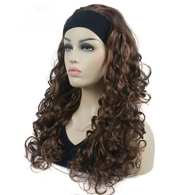 $22.78 • Buy Women's Wig 3/4 Half With Black Headband Long Curly Synthetic Daily Use Wig 22in
