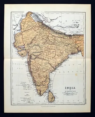 1869 Chambers Map India Hindoostan Nepal Tibet Ceylon Calcutta Bombay Pakistan • $23.99