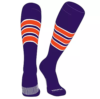Striped OTC Baseball Softball Football Socks (C) Purple White Orange • $15.99