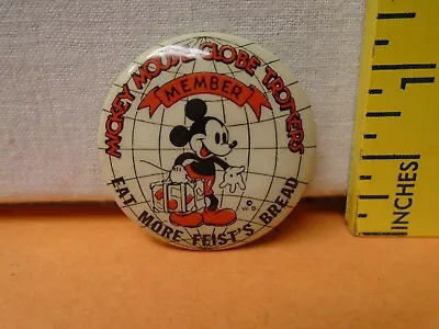 1930's Mickey Mouse Globe Trotters Celluloid Pinback Button 'Feist's Bread' EX+ • $24.99