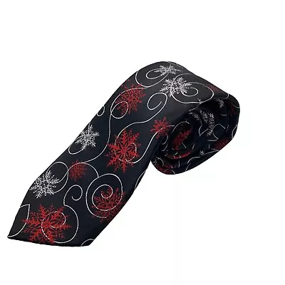 Hallmark Mens Tie Holiday Traditions Snowflakes Black Red Gray • $12.99