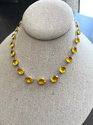 Gorgeous Antique Victorian Citrine Paste Sterling Silver Riviere Necklace • $199