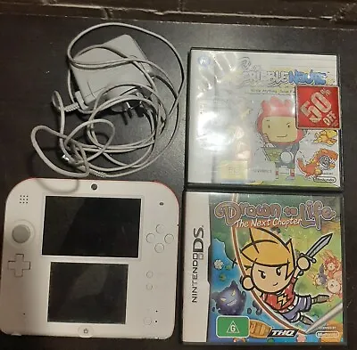 Nintendo 2DS White & Red Handheld System 2 Games (Drawn To Life Scribble Nauts • $122.50