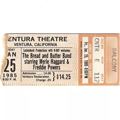 MERLE HAGGARD & FREDDIE POWERS Concert Ticket Stub VENTURA CA 1/25/85 Rare • $12.99