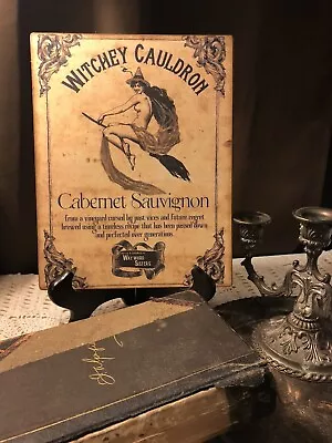 Witchey Cauldron Wine Cabernet Vintage Halloween Handcrafted Plaque / Sign • $17.95