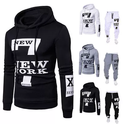 2Pcs Tracksuit Set Mens Casual Sweat Pants Top Gym Sports Wear Hoodie Joggers • £25.89