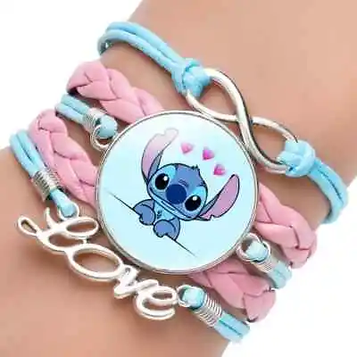 Lilo & And Stitch Bracelet Band Friendship Bangle Jewellery Glass Love Wrist • £5.99