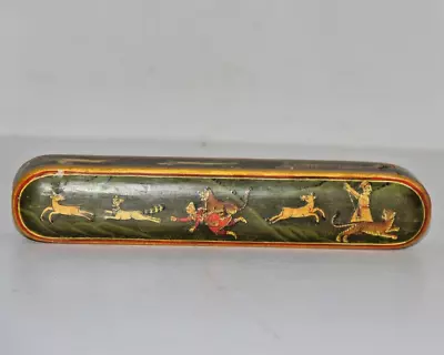 Antique Mughal Hand Painted King Hunting Wooden Pen/ Pencil Box 12014 • $90