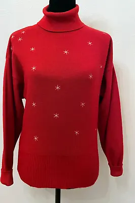 Vintage Meister Womens Pullover Turtleneck Ski Sweater Small Red Knit Snowflakes • $89.99