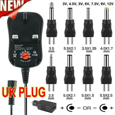 AC To DC Adjustable Multi Voltage Power Supply Adapter 3V 4.5V 5V 6V 7.5V 9V 12V • £20.04