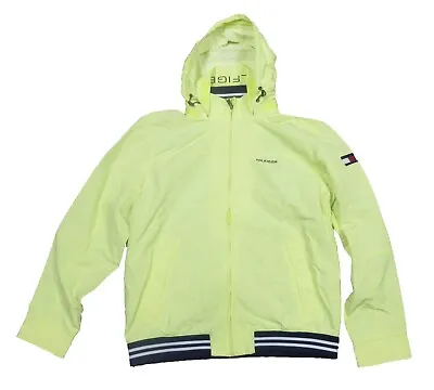 Tommy Hilfiger Men's Light Yellow Logo Graphic Concealed Hood Windbreaker Jacket • $48.99