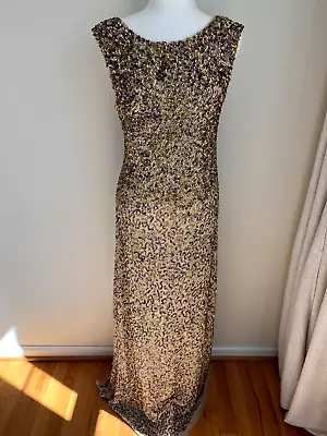 Aidan Mattox Size 10 Gold And Bronze Sequin Gown Maxi Dress • $35