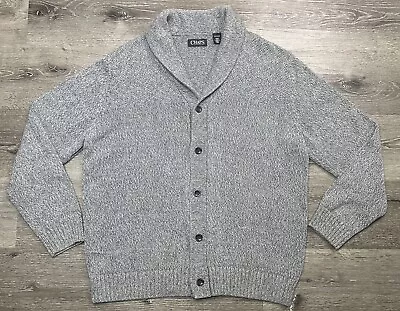 Chaps Mens Button Up Shawl Collar Gray Grandpa Sweater V-neck Cardigan Size XL • $19.99