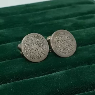 Mexican Sterling Silver Olmec Cufflinks Vintage Round • $19.99