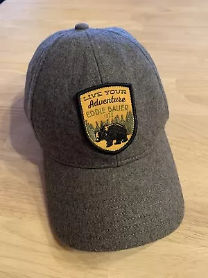 Eddie Bauer Strapback Baseball Cap Hat Gray Bear Patch Wool Blend • $19.99