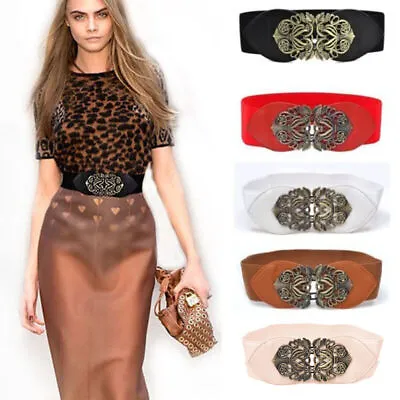 £7.39 • Buy Ladies Thick Buckle Wide Belt Waist Belt Dress Cinch Elastic Stretchy Waistbands