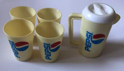 Pepsi Miniature Lot Of 4 VTG Plastic Cups And 1 Picture Teapot Jug Play Set • $18.25