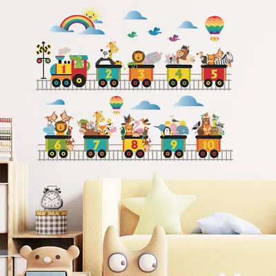 Removable Wall Stickers Nursery Animal Number Train Rainbow Balloon Wall Decor • $15.99