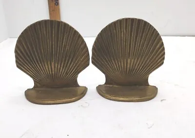 Vintage Enesco Pair Of Brass Clam Shell Bookends. Very Cool. Great For Bookworms • $17.60