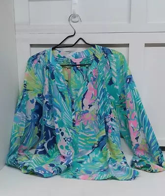 Lilly Pulitzer Long Sleeve Top Size Large 100% Pure Silk MSRP $120 • $60