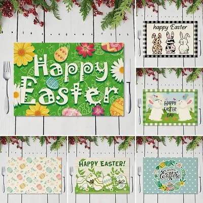 $5.30 • Buy Dining Washable Easter Placemats Kitchen Table Mats Happy Easter Bunny Eggs