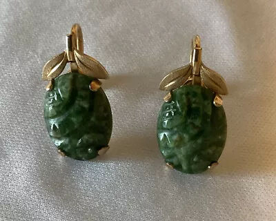 ANTIQUE GOLD FILLED Green Scarab Screw-Back Earrings 1/20 12k Van Dell • $29.99