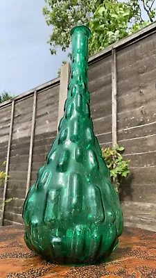 Vintage Tall Glass Genie Bottle With No Stopper Green In Colour (c1) • £49.99