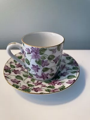 Lefton China Demitasse Cup And Saucer #2120 Purple Violets Chintz • $19.99