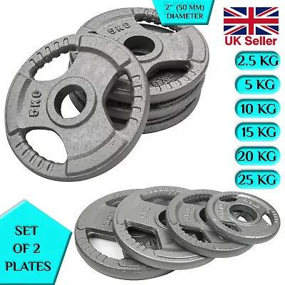 Weight Plates Set Pair Cast Iron 2  Hole Disc Dumbbell Olympic Barbell Weights • £99.99