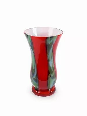 Makora Glass Vase Poland Oversized Vintage Polish Decorative Red Green Flower • $175