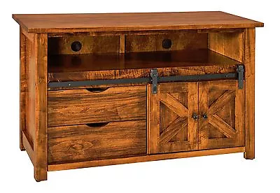 Amish Rustic TV Stand Cabinet Solid Wood Barn Door Sliding Track System 49  • $1820