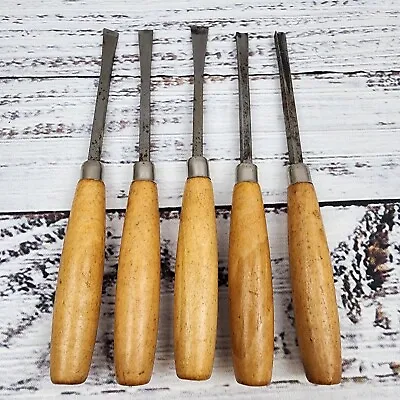 Lot Of 5 Carving Gouges Sweep Chisel Wood Handle Tools Hobby Vintage Used • $44.99