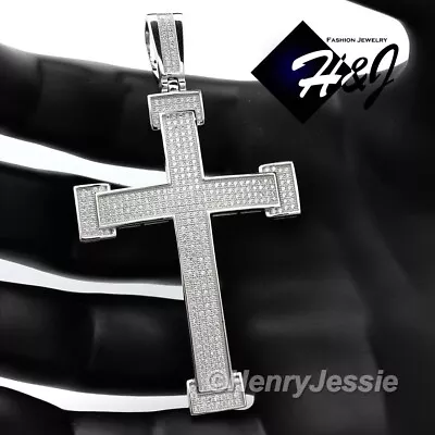 Men Solid 925 Sterling Silver Icy Bling Cz Silver 3d Big Size Cross Pendant*sp15 • $66.99