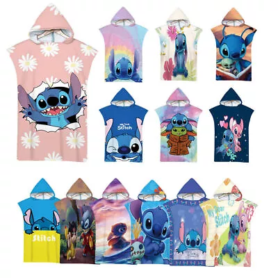 £12.71 • Buy Lilo Stitch Hooded Poncho Beach Bath Towel Swim Beach Changing Robe Kids Adults