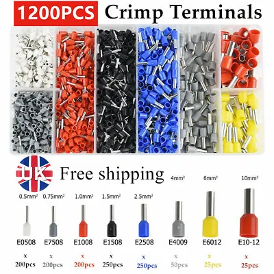 1200Pcs Cable Cord Pin End Bootlace Ferrule Terminal Set Wire Crimp Connectors • £7.99