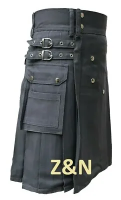 Brand New Men's Grey Cotton Utility Kilt Sizes From 30  - 50   • £29.99