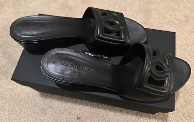 Dolce & Gabbana Black Leather Slides Cut Out Sandals 39.5 • $199.99