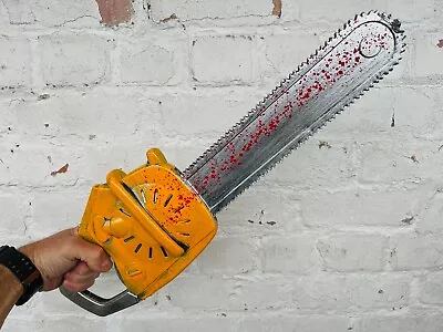 Plastic Chainsaw Movie Prop Bloody Leather Halloween Saw Face Horror Movie 54cm • £14.97