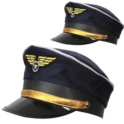 £6.95 • Buy Adult Deluxe Blue AIRLINE PILOT Hat Cap Flying Captain Officer RAF Military Fanc
