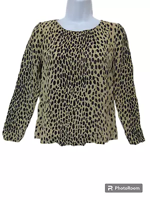 Sz 4 J Crew Beige Black Animal Cheetah Print Top Blouse Shirt Long Sleeve • $11.85