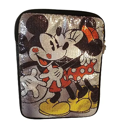 Disney Parks IPad Padded Tablet Case Minnie Kissing Mickey Zipper Sequin Tablet  • $12.99