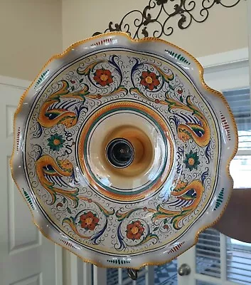 Vintage Italian Painted Dragon Ceramic Ceiling Fixture Signed Marcucci Deruta  • $69.95